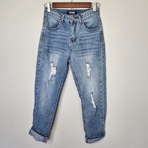 Wax Jeans High Rise Womens Size 26 (3) Distressed Jeans Blue Cuffed Crop‎ Capri